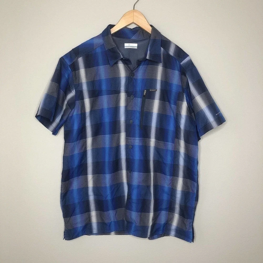 Columbia Omni Men's Blue Short Sleeve Button Down Vented Hiking Shirt Sz Large - Picture 3 of 8